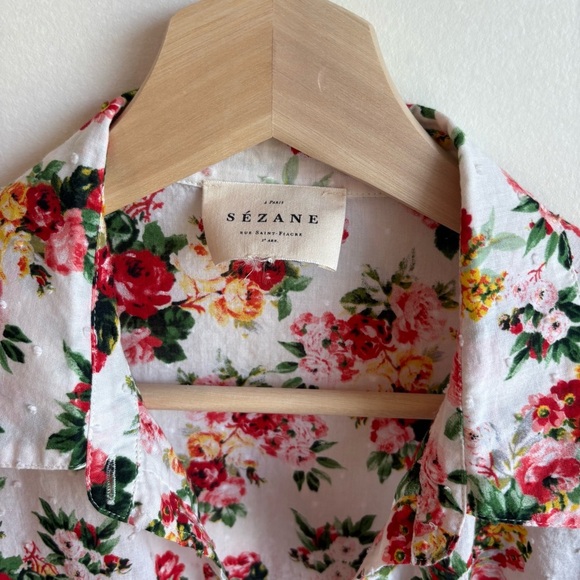 Sézane Pierro Shirt Bouquet De Rose Size 34/36 Button Down Feminine Floral Shirt - Picture 6 of 10